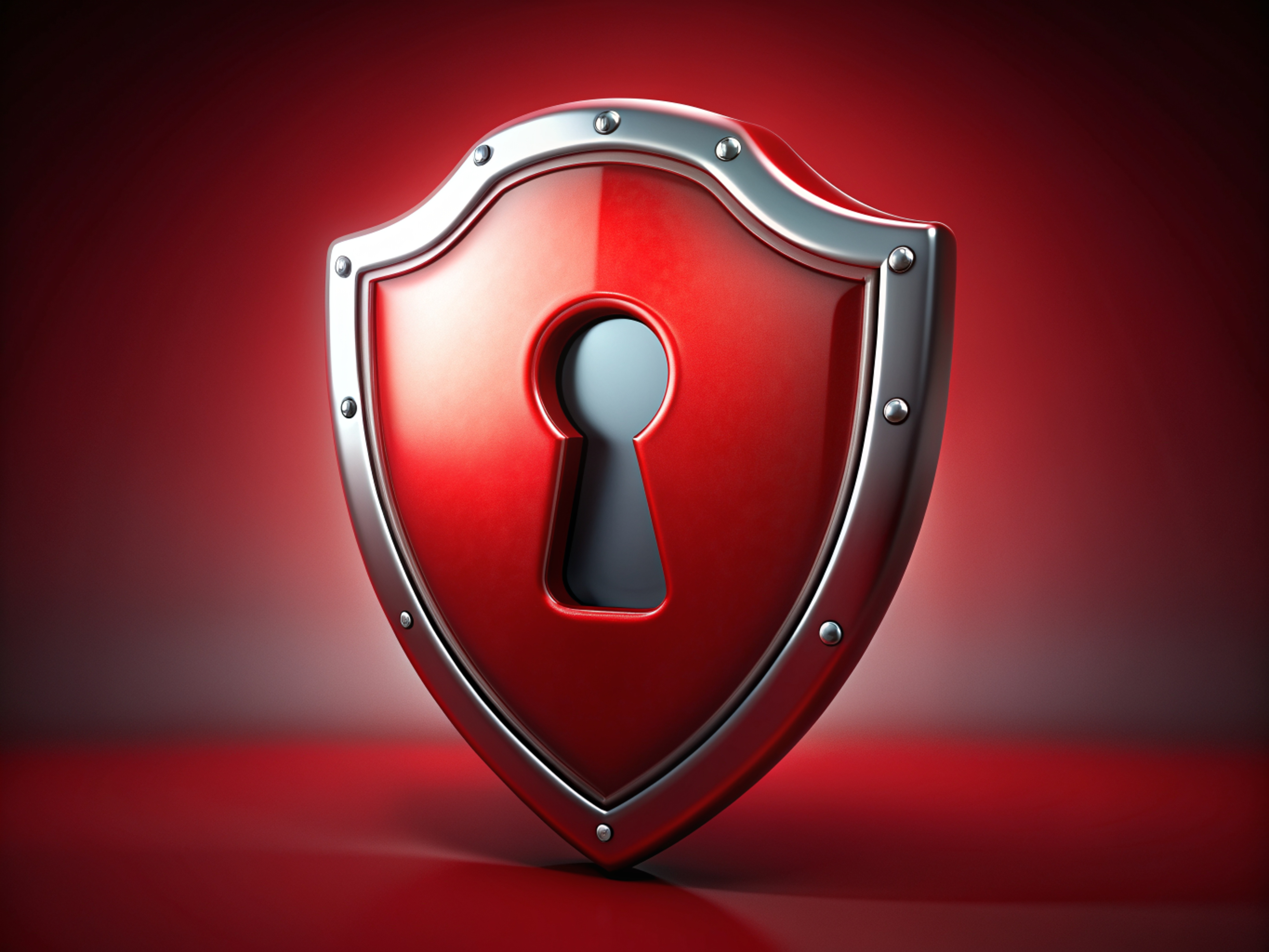 Security concept: Red Shield With Keyhole on digital background, 3d render